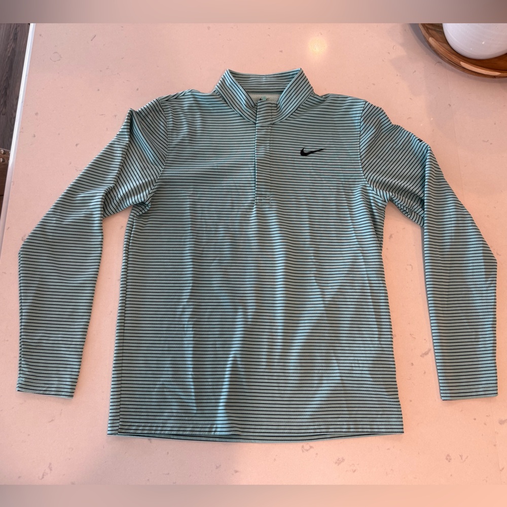 Nike Blue and Black Striped Dri-FIT Golf Pullover